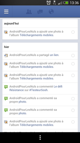 historique page facebook sur android