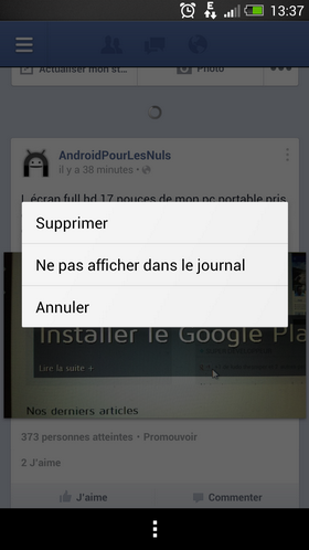 gerer ses publications pages facebook android