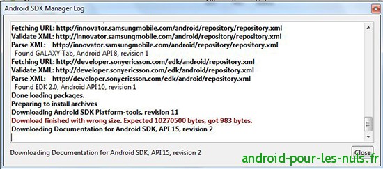 installation du SDK Android