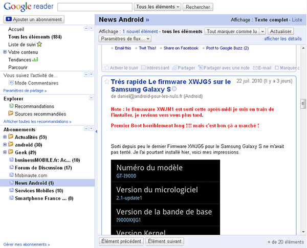 bluerss avec google reader