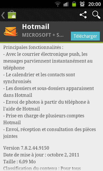 HOTMAIL sur Android