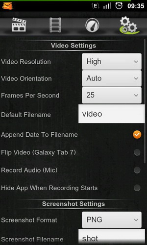 screencast android configuration