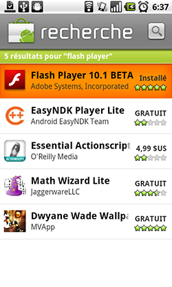 Player Flash sur le Market