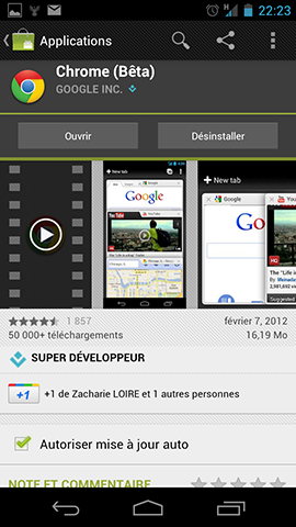 Chrome android ICS sur la market