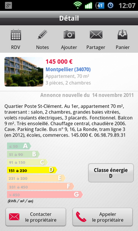 PAP sur Android - resultats appartement