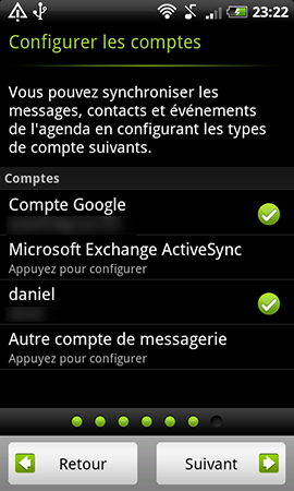 HTC desire Z configuration comptes