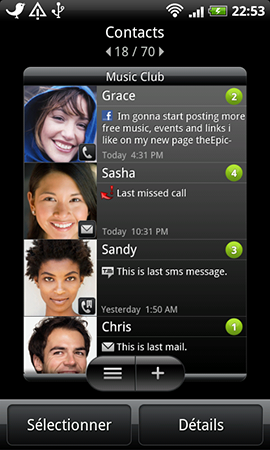 HTC Desire Z widget contacts