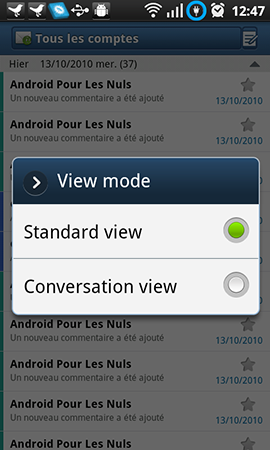 Email galaxy tab sur galaxy s