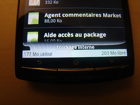 test XperiaARC-memoire-interne