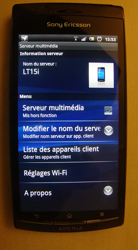 test XperiaARC-serveur-mutimedia