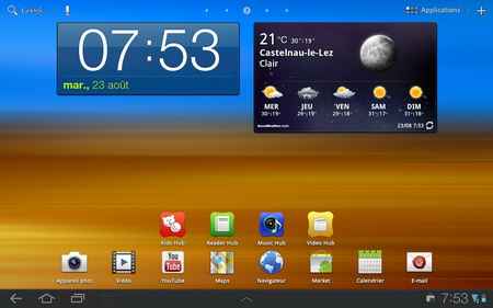 test Galaxy Tab 10.1 ecran accueil