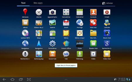 test Galaxy Tab 10.1 drawer applications