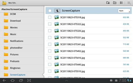 test galaxy tab 10.1 fichiers
