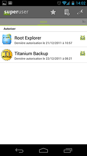 Galaxy Nexus root applications droits SU