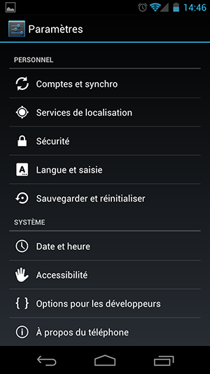 galaxy nexus parametres