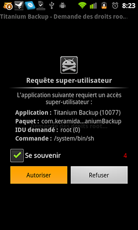 titanium backup autorisation droits root