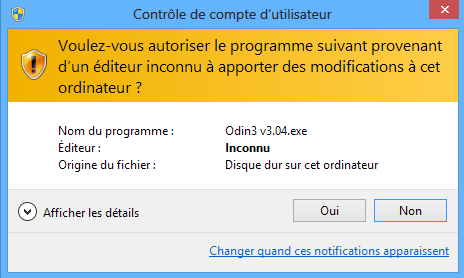 avertissement odin windows 8