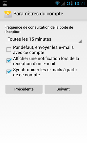 parametres compte email android