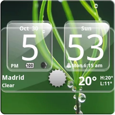Sense Analog Glass Clock, widget horloge,météo  et infos système gratuit